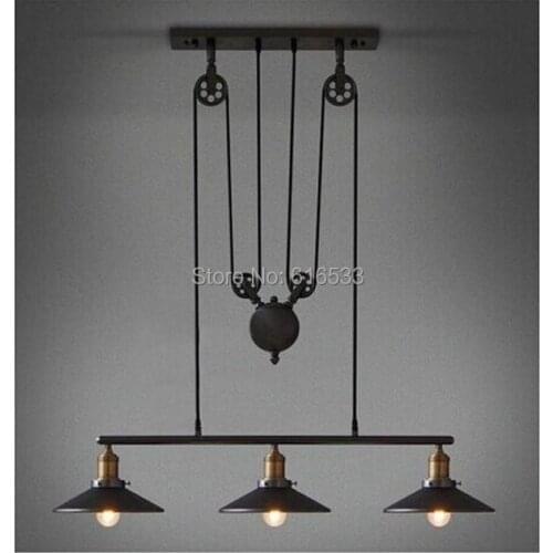 Modern Vintage American Country Loft Lustre Lifting Pulley Industrial Edison Pendant Lamp Plate Adjustable Wire Fixture Kitchen