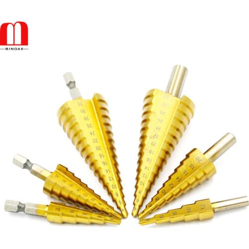 BINOAX HSS Steel Triangle Shank Spiral Groove Step Drill Bits Power Tools Wood Metal Drilling 4-12mm 4-20mm 4-32mm