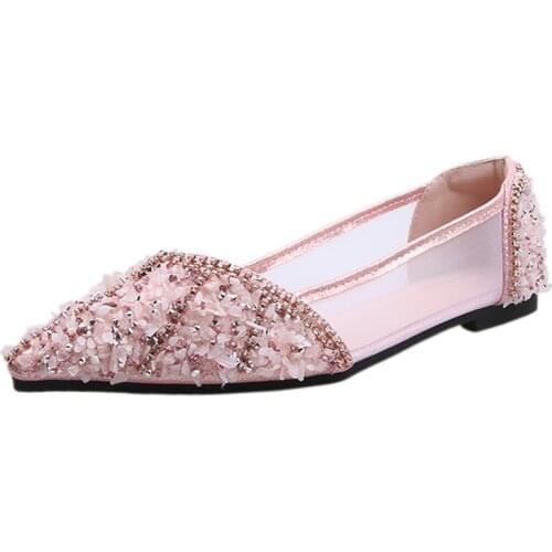 2021 Summer Pointed Toe Shoes Women All-Match Casual Female Flats Soft Bottom Shallow Mouth Rhinestone Single Shoes