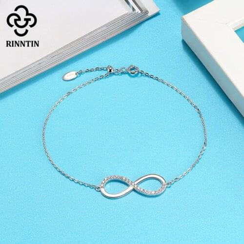 Rinntin Real 925 Sterling Silver Infinity Adjustable Bracelet Women Bangle Party Jewelry Birthday Wedding Gift Newest TSB54