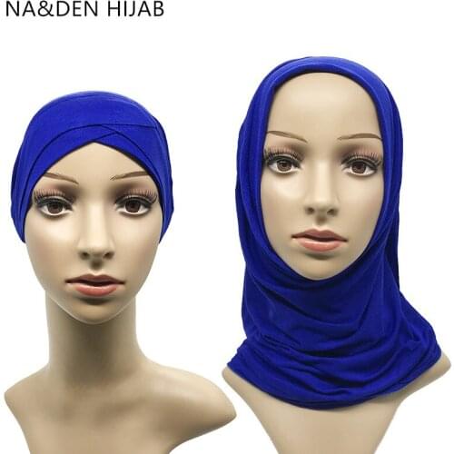 1SET NEW Islamic inner Caps & hijab Stretch Cap and Scarf set Modal Women Criss cross tube hat scarf set Muslim Headscarf set
