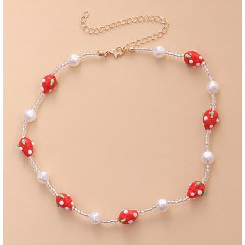 Bohemian Short Choker Mushroom Strawberry Eye Pearl Necklace Jewelry for Women 2021 Beaded Clavicle Chain Fashion Girls Gifts