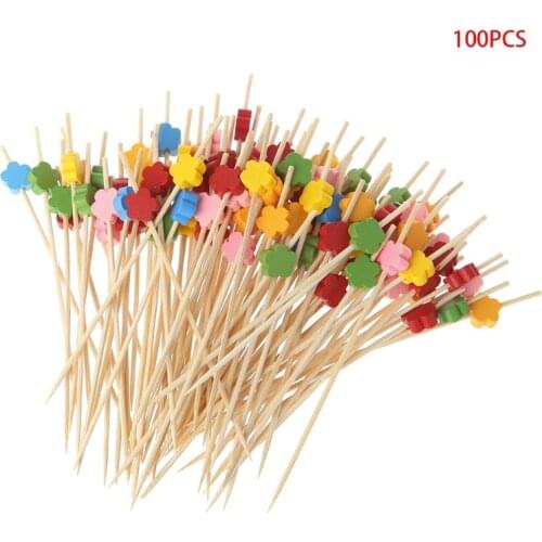 Beautiful workmanship 100pcs Plum Blossom Bamboo Cocktail Picks Food Sticks Disposable Toothpicks