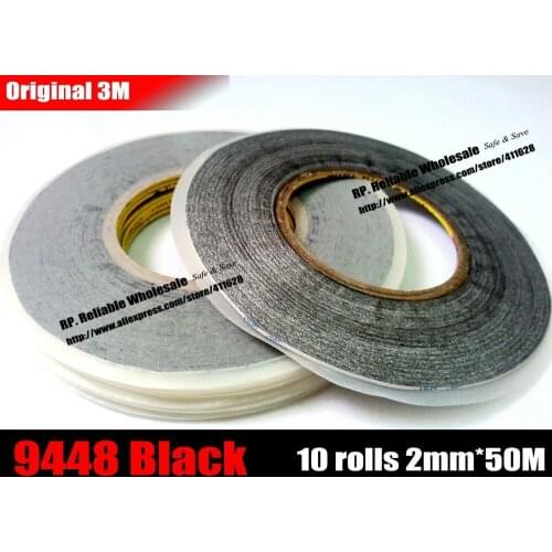 10x (2mm*50M), Most Repair Use, Original 3M Double Glue Tissue Tape for Foam/Nameplate/Plastic Film Phone Glass Screen Black
