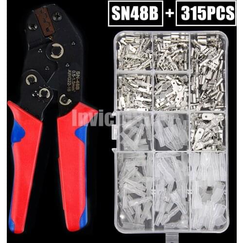 315PCS 2.8/4.8/6.3mm Spade Crimp Terminal Universal Seal Spring Plug Insulated Electrical Wire Connectors + SN48B Crimper Plier