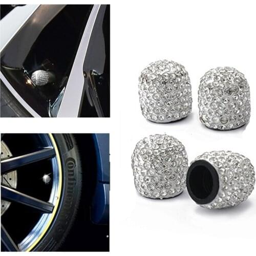 4 PCs Crystal Car Tire Valve Stem Caps Diamond Shining Dust-proof Wheel Cover Vehicle Chrome Bling Charms Decor Auto Accessories