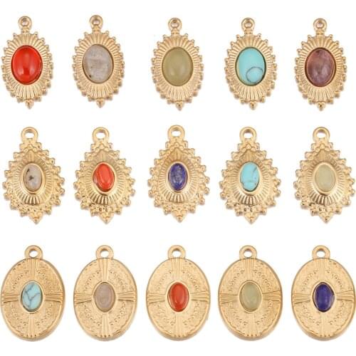 5pcs Stainless Steel Gold Teardrop oval Charms Natural Stone Pendants for Women Necklace Jewelry Making Findings Wholesale