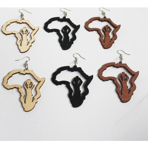 Africa Map DIY Painting Afro Vintage Earrings Round Wooden Boho African Bohemia Ear Jewelry Party Accessory