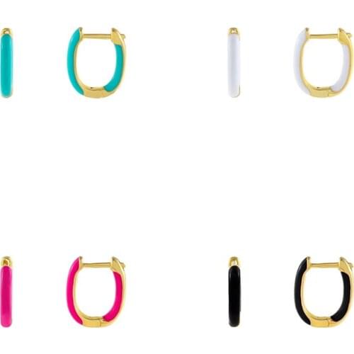 White/Black/Rose Red/Blue Dripping Oil Pendientes Plata 925 Sterling Silver Earrings For Women Earrings Hoops Серьги 2021 Trend