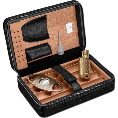 Free ship black cigar box set humidor 4 sticks with sharpness cigar cutter portable windproof lighter CA-0309