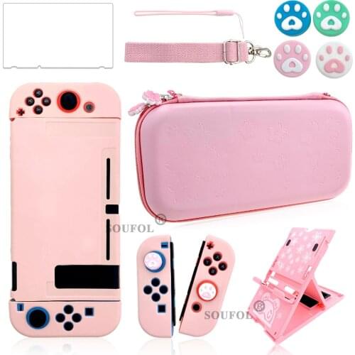 10 in 1 Pink Travel Carrying Bag Case Accessories for Nintendo Switch with TPU Protective Cover Glass Screen Protector Grip Caps