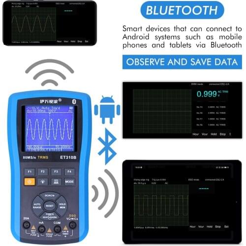 ET310B Oscilloscope Multimeter Support Phone Connect 4 in 1 Handheld Digital Scope Meter DMM 80Msps 20MHz Auto Waveform Capture