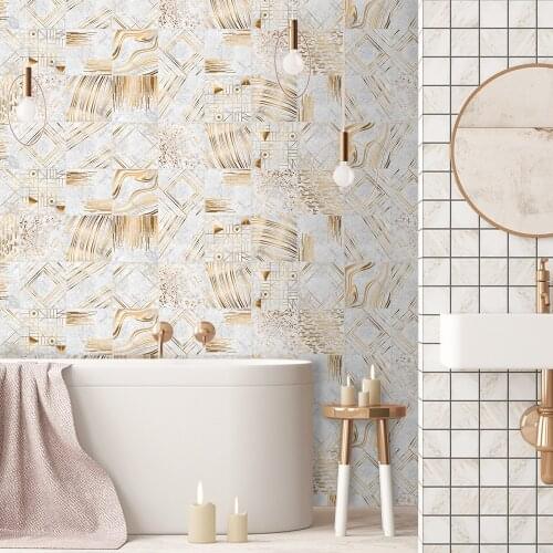 Funlife Waterproof White Gilt Golden Marble Tile Wallpaper Panel Stickers,Bathroom Kitchen Wall Decoration Luxury Modern Home