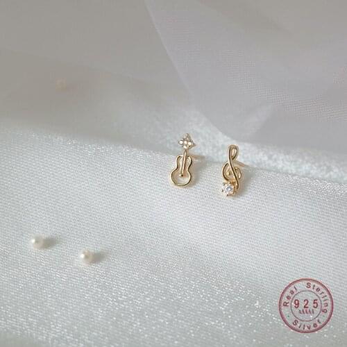 HI MAN 925 Sterling Silver Plated 14K Gold Crystal Asymmetry Of Notes Stud Earrings Women Exquisite Everyday All-match Jewelry