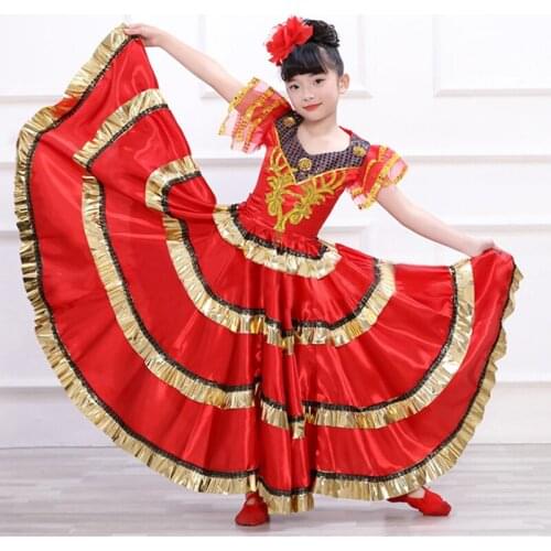 Spain Gypsy Girls Sopanish Flamenco Skirt National Striped Belly Dancing Costume Red Bullfight Festival Clothing Dress DL5143