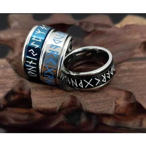 2021 Stainless Steel Odin Norse Viking Amulet Rune Ring Men Retro Punk Rotatable Spin Luminous Rings For Male Boyfriend Jewelry