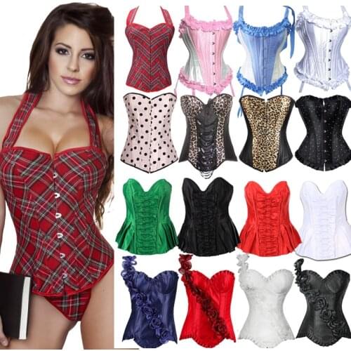 Sexy Corsets Top Women Gothic Clothing Burlesque Steampunk Bustier Corset Overbust Black White Red Green Lace Up Shapers Binders