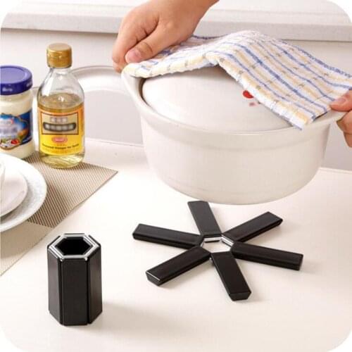 Kitchen Non-slip Foldable Hot Pad Coaster Creative Hexagon New Strange Placemat Black Mats Tool Cookware Table Accessories