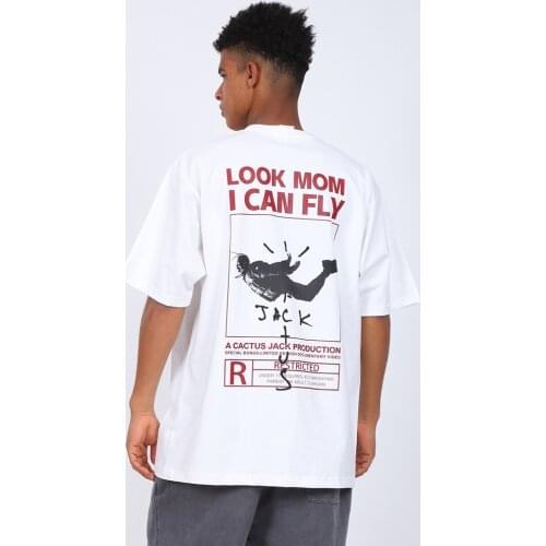 Cactus Jack Summer Cool T Shirt Men Women LOOK MOM I CAN FLY Funny Print T-Shirts Travis Scott Hip Hop Cotton O-Neck Tee Tops