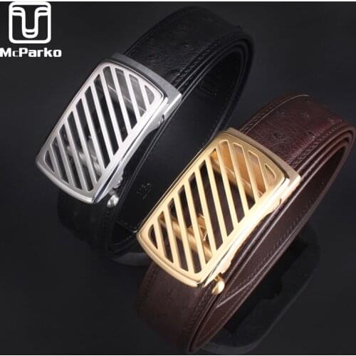 McParko Belt For Men Luxury Ostrich Belts Automatic Buckle Genuine Leather Strap Male Gift Fashion Brand New Waist Belt Business