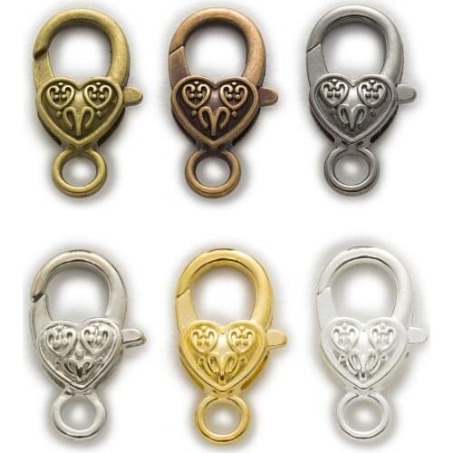 5 Piece 6 Colors Heart Pattern Metal Lobster Clasps Connector Findings Jewelry Making Accessories Bracelets Necklaces 27x14mm