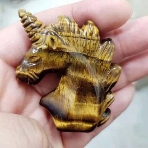 MOKAGY Hand Carved Natural Yellow Tiger Eye Quartz Crystal Animals Unicorn Gift for Decoration 2 Inch