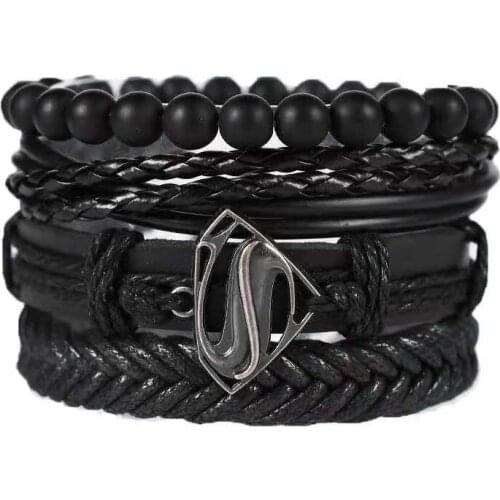 1pcs MenS Retro Punk Style Leather Woven Bracelets Triangle Alloy Multilayer Wide Wrap Jewelry Bracelet Ethnic Tribal Wristban