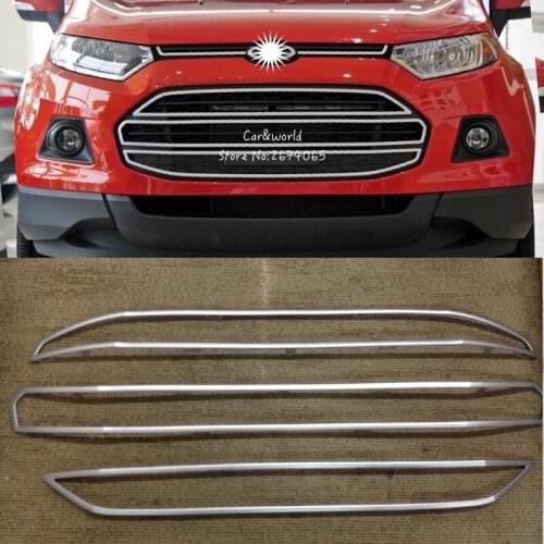 For Ford Ecosport Front Grill cover Big Grille Trim Garnish Bumper Protector 2013 to 2015 ABS Chrome Car styling Accessories