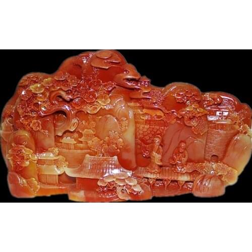 Rare Chinese 100% Natural ShouShan Stone Hand Carved Decoration Landscape,Mountain gods,Free shipping