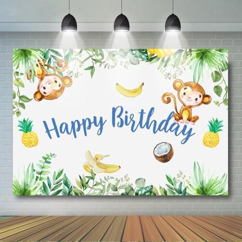 Safari Animal Monkey Birthday Backdrop Lets Go Bananas Birthday Background Monkey Bananas Birthday Party Banner Decoration