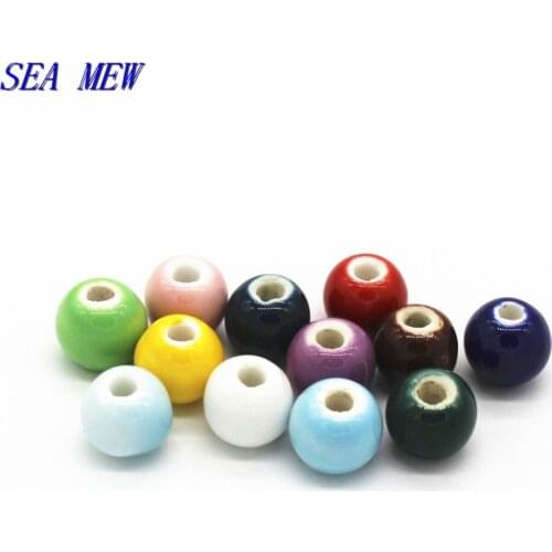 SEA MEW 30PCS 10mm Round Pure Color Diy Porcelain Ceramic Beads Handmade Hole Beads For Jewelry Making