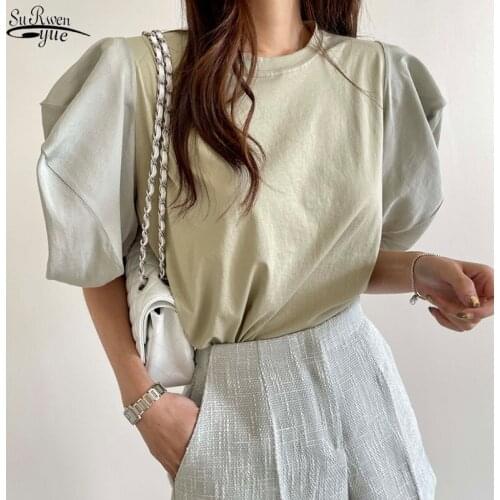 Korean Chic Womens Blouse Puff Short Sleeve 2021 New Loose Casual Blouses Women Summer Fashion Tops Women Clothing Blusas 15524