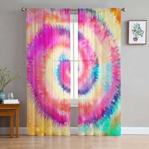 Spiral Tie-Dye Pigment Window Treatment Tulle Modern Sheer Curtains for Kitchen Living Room the Bedroom Curtains Decoration