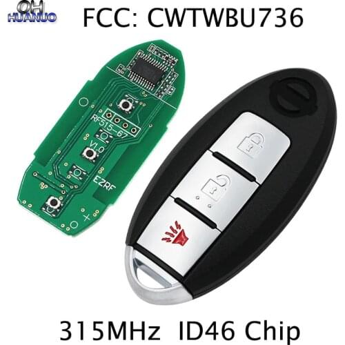 Smart Remote Key Keyless Entry 3 Button 315MHz ID46 ChipFor Nissan NEW TIIDA MARCH VERSA MICRA for 2010+ FCC: CWTWBU736
