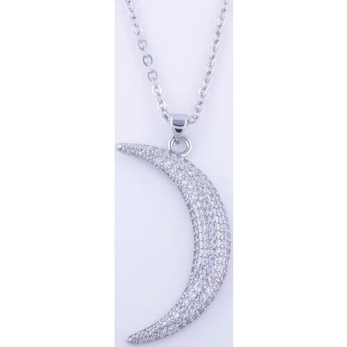 Unique Micro Pave Zircon Crystal Moon Necklaces Pendants Wholesale Copper Czech Chain Necklace For Women Bijoux Longue Collier