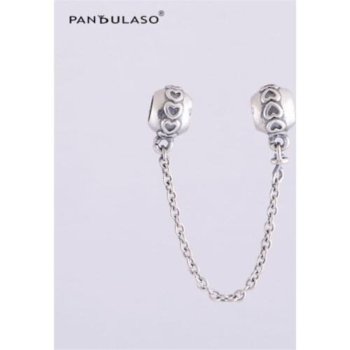 Love Heart Safety Chain Vintage Beads Fit Charms Silver 925 Original Bracelets DIY Charm Beads for Jewelry Making