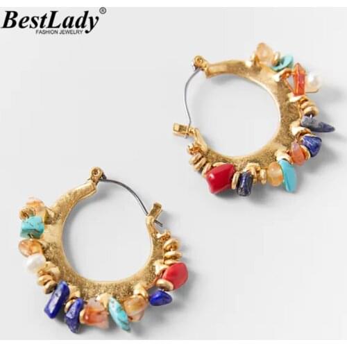 Best Lady ZA Summer Holiday Colorful Beads Stone Hoop Earrings for Women Boho Luxury Big Round Drop Earrings Jewelry Wedding Hot
