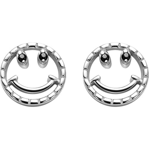SILVERHOO Sterling Silver 925 Women Earrings Smiley Face CZ Stud Earring Simple Fine Silver Jewelry New Arrival Trend Style Gift