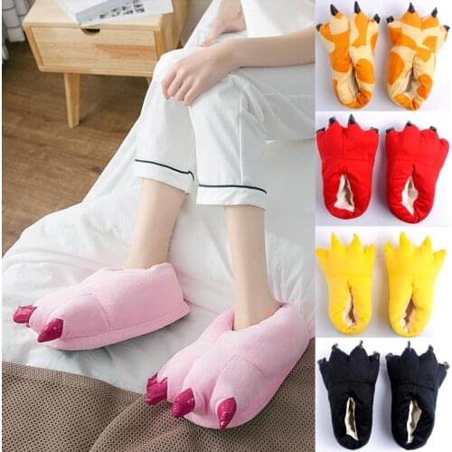 Winter Womens Paw Cotton Slippers Girls Cute Cartoon Funny Shoes Lovers Fluffy Indoor Slippers Ladies Plush House Shoes 2020
