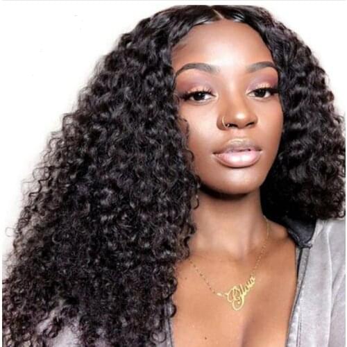ZM 26” Black Long Curly Lace Wigs with Baby Hair for Women 13x4 Deep Wave Hair Synthetic Lace Front Wigs Heat Resistant Fiber