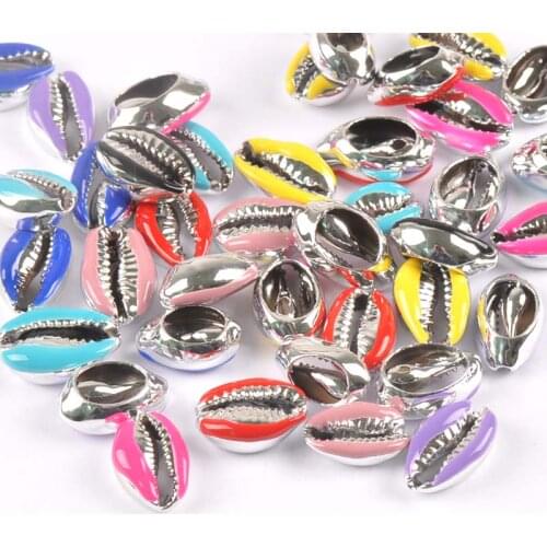 10pcs Colorful Drop Oil Enamel Plated Natural Shell silvery for handmade SeaShells Home decoration TR0329