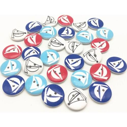 1000pcs 20mm Sailing Boats Printed Round Wood Buttons Scrapbooking Sewing 2 Holes DIY Sea Crafts Accessories