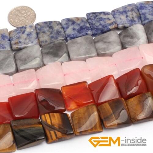 16mm Square Wave Natural Stone Beads For Jewelry Making:Rose Quartzs,Carnelian,Moss agat,Tiger Eye,Sodalite,Strand 15" Wholesale