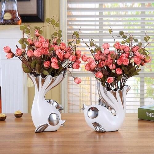 2Pc/Set European High-Grade Ceramic Vase Couples Fish Vases Home Living Room Decorative Arts And Crafts Wedding Gift