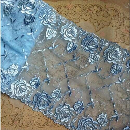 3 Meters Light Blue Light Quality Embroidered Flower Lace Trim Bilateral Lace Fabric DIY Craft Sewing Dress Clothing Accessories