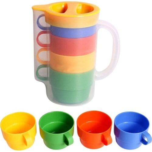 5PCS/lot PP 4 Cups And 1 Kettle Portable Rainbow Suit Cup Picnic Tourism Plastic Cup Coffee Household Cups Color Random