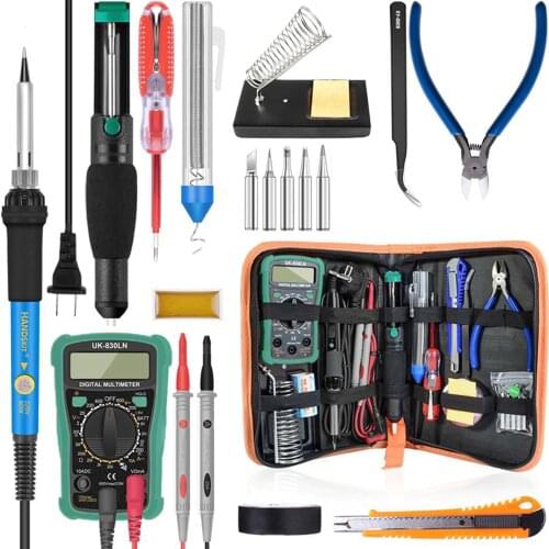 60W Digital 200-450℃ Temperature Adjustable Soldering Iron Kit Electric Multimeter Desoldering Pump Welding Tool Simple Set
