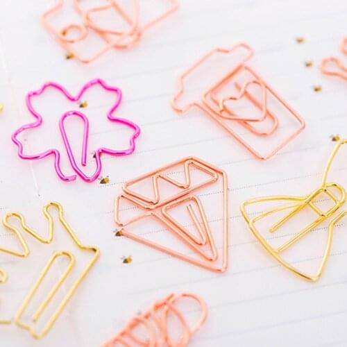 Free shipping 100pcs Cute cartoon bookmark paperclip rose gold paper clip Student Metal Shape Bookmark Clips Stationery