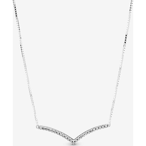 Free Shipping Authentic 925 Sterling Silver Wishbone V Pendant Chains Necklace For Women DIY Jewelry S925 Charms