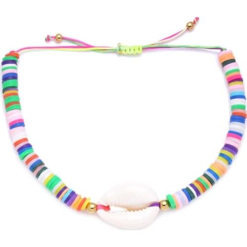 Boho 5mm Polymer Clay Heishi Beads Multicolored String Braided Adjustable Bracelet Women Girl Cute Colorful Summer Beach Jewelry